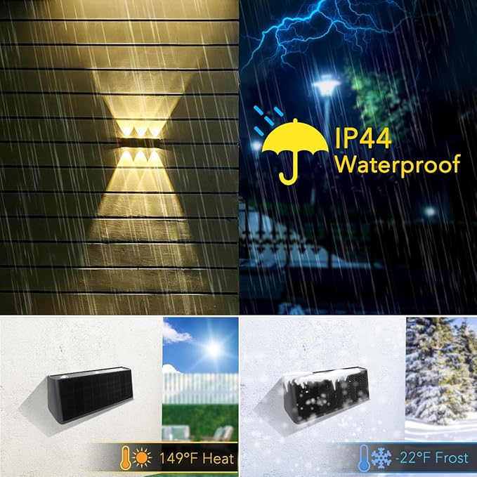 Solar Sconce Lights Outdoor Up and Down Waterproof Aluminum Solar Wall Lights Dusk to Dawn 3000K Warm White for | Lumora