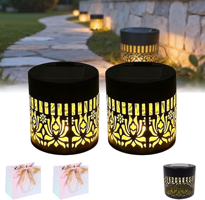 Decorative Solar Mandala Lights, Solar Mandala Lights Outdoor, Metal Solar Powered Outdoor Deck Step Wall Lights, Mandala Theme Waterproof Fence Light for Garden Post Patio Backyard (2pcs-A)