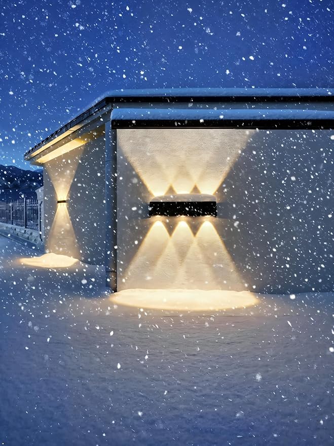 Solar Fence Lights Outdoor Waterproof 2 Pack, Dusk to Dawn Up and Down Wall Sconce for House Deck Step Fence Porch Patio, Warm White LED Lighting for Outside Yard Garden, Easy Install