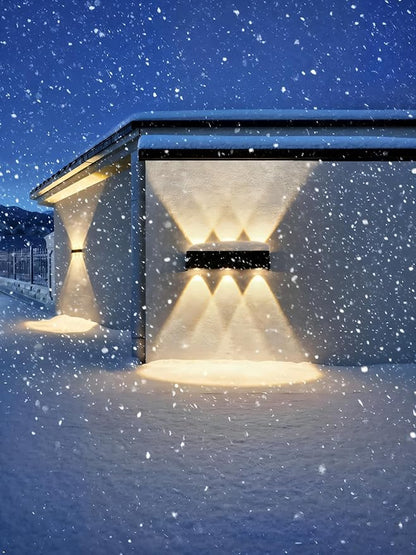 Solar Fence Lights Outdoor Waterproof 2 Pack, Dusk to Dawn Up and Down Wall Sconce for House Deck Step Fence Porch Patio, Warm White LED Lighting for Outside Yard Garden, Easy Install