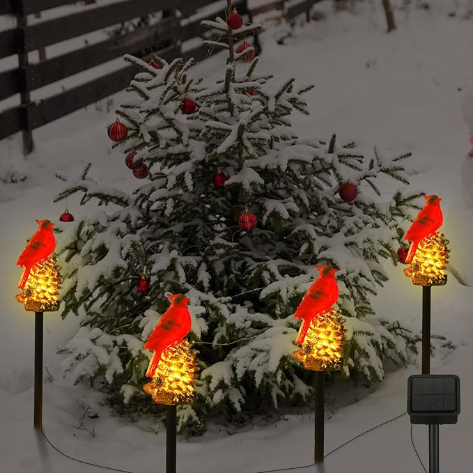 VIHOSE Cardinal Solar Stake Lights Red Bird Figurine Solar Stake Light Decorative Outside Garden Decor Christmas Landscape Lights Cardinal Gifts for Mother Lawn Yard Decor Women(Classic)