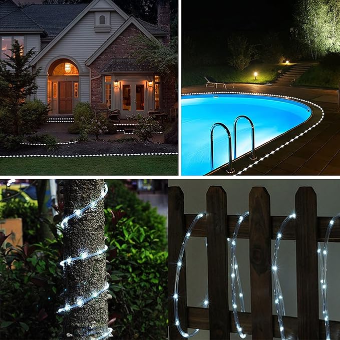 Honche Solar Rope Light 33FT 100L IP65 Weatherproof Outdoor LED Copper Fairy String Tube Lights for Party Garden Porch Yard Home Wedding Vacation New Year Holiday Decoration Lighting(Cool White)