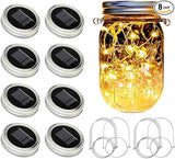 SunKite Solar Mason Jar Lights [Updated], 8 Pack 20 LED Waterproof Fairy Firefly Jar Lids String Lights with | Lumora