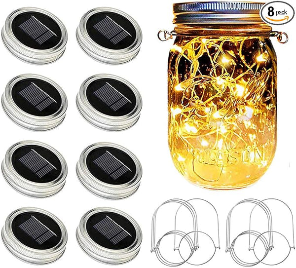 SunKite Solar Mason Jar Lights [Updated], 8 Pack 20 LED Waterproof Fairy Firefly Jar Lids String Lights with | Lumora