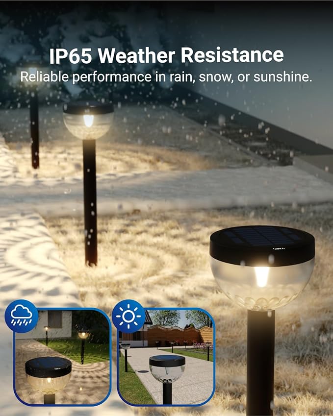 Sunco 6 Pack Round Solar Pathway Lights Outdoor, Super Bright 120 LM, 2CCT 2700K Soft White & 4000K Cool White, Dimmable Path Lights for Garden, Backyard, Walkway, Driveway.