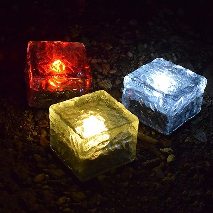Solar Ice Cube Lights - Solar Brick Light LED Landscape Light Crystal Brick Light Outdoor Path Lights Waterproof for Outdoor Garden Patio Yard Lawn Pool Decoration (Red, 4pcs)