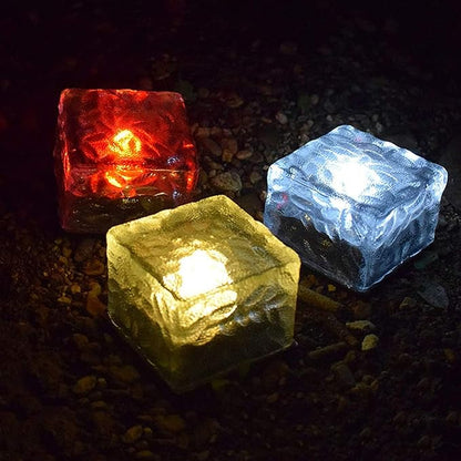 Solar Ice Cube Lights - Solar Brick Light LED Landscape Light Crystal Brick Light Outdoor Path Lights Waterproof for Outdoor Garden Patio Yard Lawn Pool Decoration (Red, 4pcs)