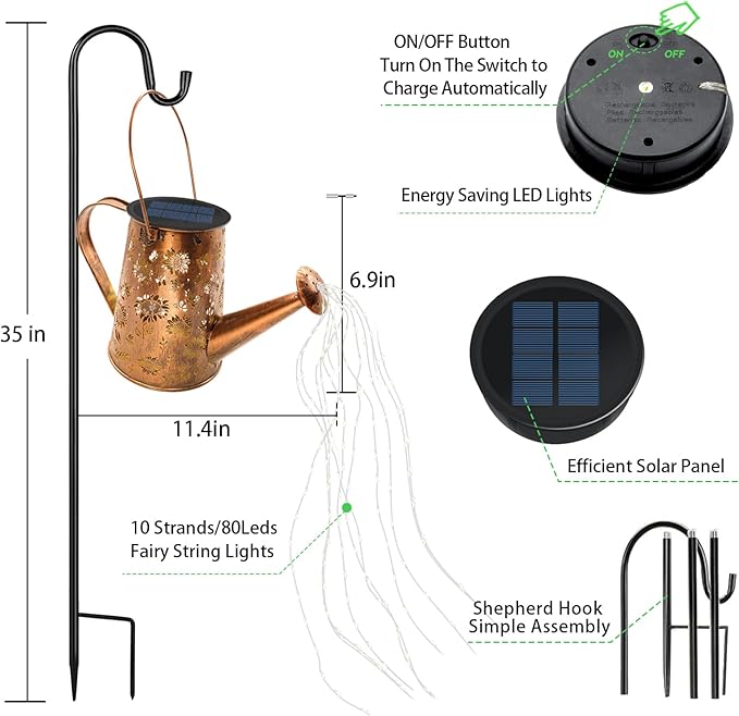 VOOKRY Solar Lights Outdoor Decoration, Large Retro Hanging Metal Solar Watering Can Lights Waterproof Sunflower Garden Decor Outside for Yard Lawn Patio Porch, Gifts for Women Mom Grandma Birthday