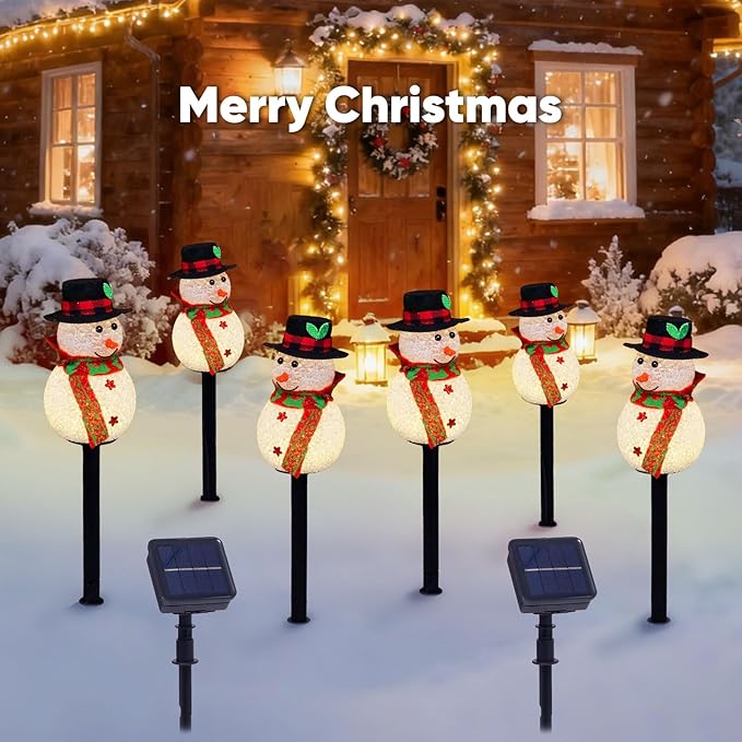 Homemory 3 Pack Solar Christmas Snowman Pathway Lights Outdoor Decor, Waterproof Lights Stakes for Winter Yard, Patio, Backyard, Porch, Lawn (All Black)