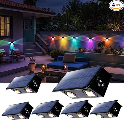 Fence Lights Solar Powered Outdoor Waterproof 3 Sided Wall LED Landscaping for Yard, Deck, Patio, Rail, Garage, Pool, Balcony, Energy Efficient Warm White Safety (Multicolor, 3Sides-6Pack Light)