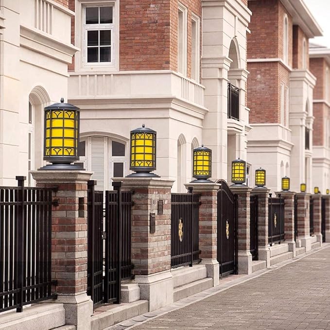 LaseVe Lights Outdoor Vintage Light Luxury Yellow Acrylic Column Lights Outdoor Waterproof Metal Iron Post Lights | Lumora