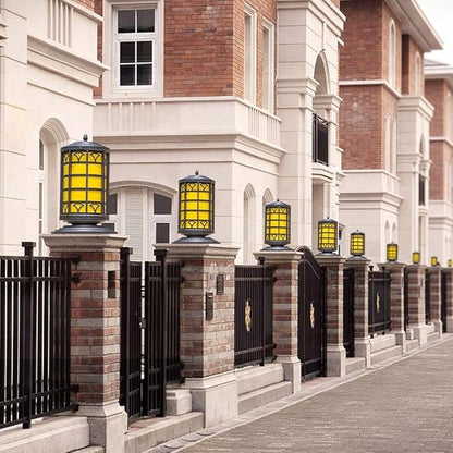 LaseVe Lights Outdoor Vintage Light Luxury Yellow Acrylic Column Lights Outdoor Waterproof Metal Iron Post Lights Street Door Garden Landscape Household Decorative Pillar Lights E27 Edison Stadium