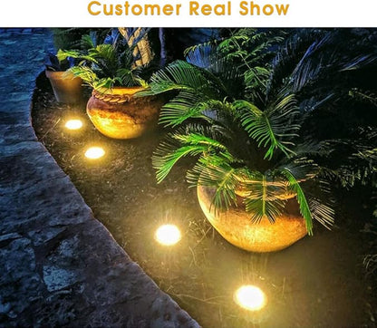 NFESOLAR Solar Lights Outdoor with 16 LEDs, Bright Solar Ground Lights Outdoor Waterproof Solar Disk Lights for Pathway Garden Yard Lawn Walkway Driveway (Warm White 8pack)