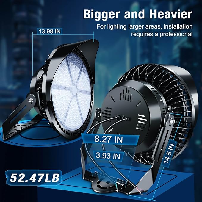 Dimmable 0-800W Outdoor LED Stadium Lights, Heavy Duty Round Floodlight Super Bright Commercial Arena Sport Field High Pole Light with IP66 Waterproof Adjustable Yoke for Large Area Court Farm