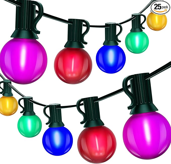 50Ft G40 Globe String lights Outdoor, Frosted Multicolor Christmas Lights with 27 Shatterproof LED Bulbs, Hanging | Lumora