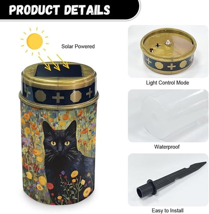 Black Cat Floral Cemetery Decorative Solar Lights Easy to Install Garden Solar Pathway Lights Waterproof Cemetery Cemetery Night Lights for Prayer Decoration
