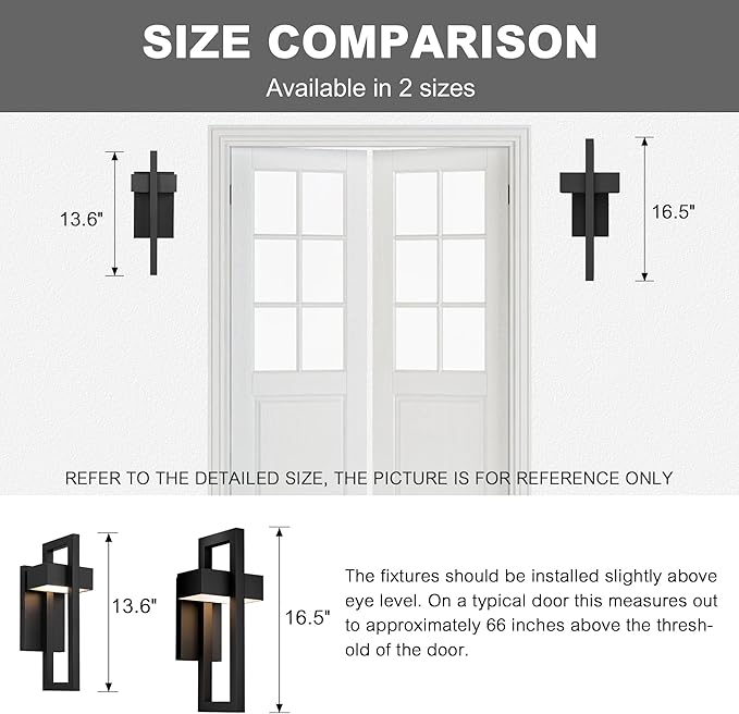 LamQee 2 Packs Modern Outdoor Wall Lights 3000K Integrated LED Outdoor Wall Sconces Lighting, Contemporary Exterior Lighting Fixtures Outside Wall Mount Lights for House Porch Door Garage, Matte Black