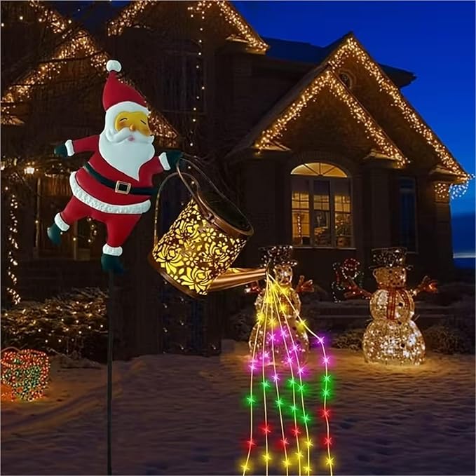 Christmas Solar Santa Watering Can Lights - Outdoor Garden Decor, Waterproof LED Pathway Patio Lights for Holiday Ambiance (2Colorful)