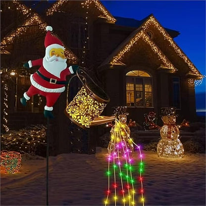 Christmas Solar Santa Watering Can Lights - Outdoor Garden Decor, Waterproof LED Pathway Patio Lights for Holiday Ambiance (2Colorful)