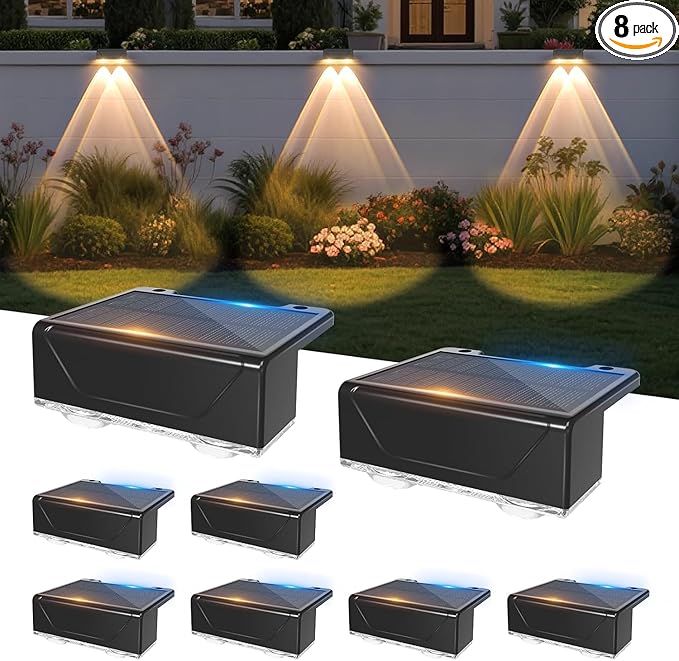 Solar Fence Lights Outdoor, 8 Pack Fence Lights Solar Powered Waterproof Step Light Warm/Neutual/Cool White with 2 | Lumora