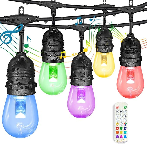 GANA Outdoor String Lights, Patio Lights 96FT Music Flash RGBW Colourful, Safe 12V Low Voltage LED Shatterproof | Lumora