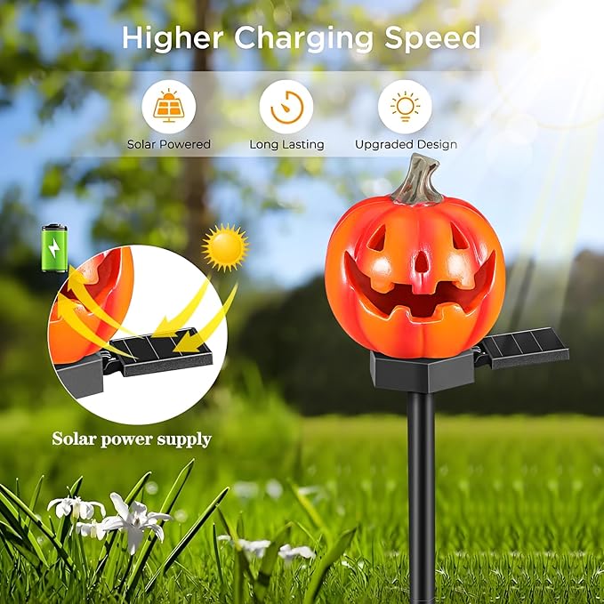 Solar Halloween Pumpkin Stake Light Outdoor Solar Path Lights Decorative Garden Stakes for Patio and Yard Seasonal Lighting