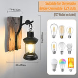 Rustic Wall Light Fixtures Vintage Wall Sconces Sets of 2 Farmhouse Antique Wooden Wall Lamps with Clear Glass | Lumora