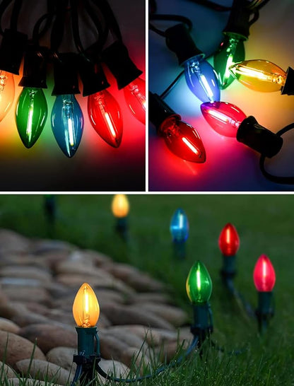 C7 LED Christmas Lights, 25Ft C7 Multicolor String Lights with 27 Clear Bulbs, LED String Lights for Christmas Tree Decor Patio, 0.6 Watt E12 Candelabra Base