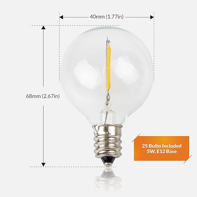 Newhouse Lighting G40LED25 25 Pack LED Clear Globe Outdoor String Fits E12 and C7 Base 1.57 Inch G40 Replacement | Lumora