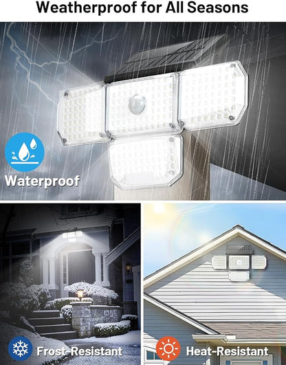 Solar Lights Outdoor, 214 LED Motion Sensor Waterproof Solar Security Light with Remote Control, 4 Heads 270° Wide Angle Flood Wall Light with 3 Modes, Auto On/Off for Outside Patio Backyard (2 Pack)