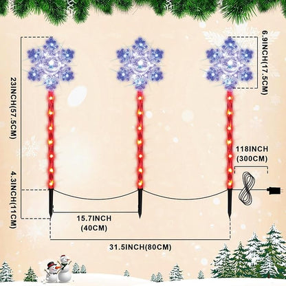 LAMPHOME Snowflakes Christmas Pathway Lights Outdoor, 3PCS Snowflakes Christmas Decorations Outdoor Yard, Pathway Marker Stake Lights for Patio Ground Path Sidewalk Walkway Driveway