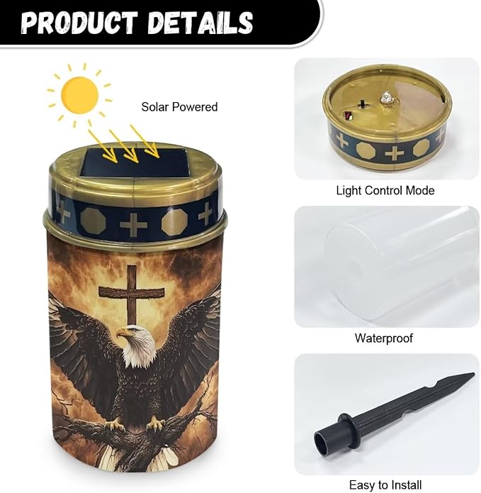 Eagle and Cross Pattern Solar Garden Stake Lights Grave Lamp for Outdoor Cemetery Waterproof Dustproof Flameless | Lumora