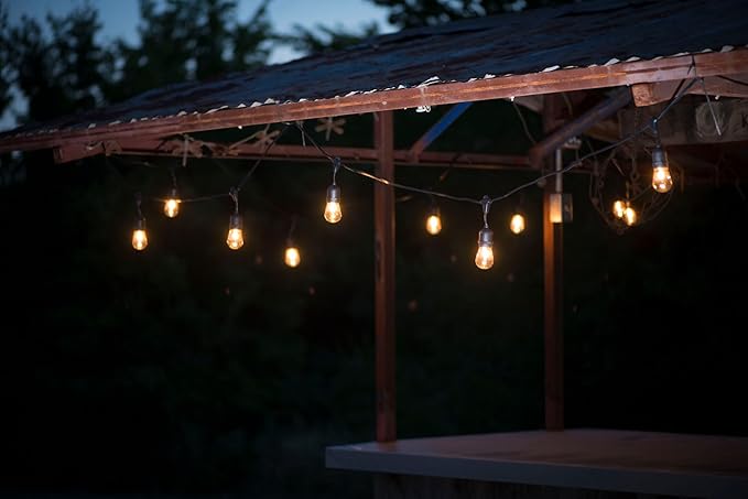 Vintage 48-Ft Outdoor Commercial String Lights with 24 Suspended Sockets and 24 Clear S14 Bulbs, 14 Gauge Black Cord