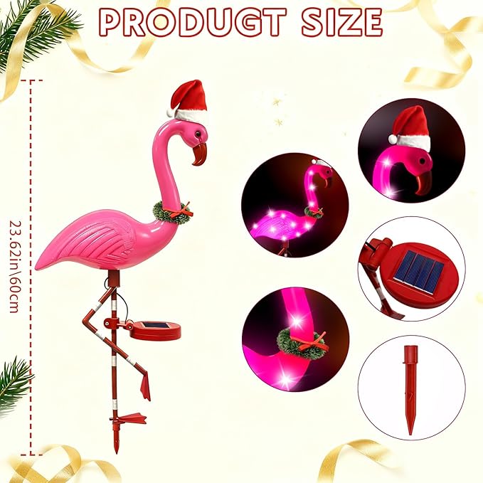 Solar Garden Lights Christmas Decor, 2Packs Solar Flamingo Light Outdoor Waterproof, Xmas Birthday Gifts for Women Mom, Pink Flamingo Garden Statue Decor for Yard Lawn Walkway Pathway Patio Porch