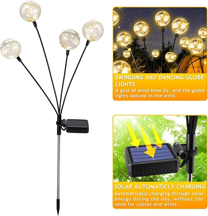 Outdoor Solar Lights for Yard, 4 Packs 16LED, Solar Globe Lights Outdoor, Garden Decor for Outside, Patio Decor for Outside, Unique Gifts for Women, Gifts for Grandma