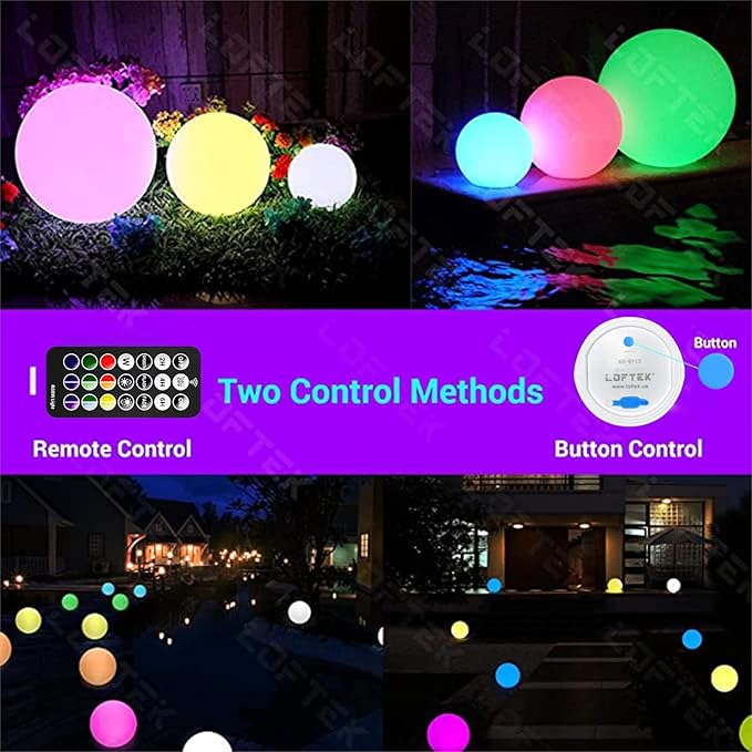 LOFTEK Floating Pool Lights - 6-inch Cordless Ball Light with Remote - 3 Modes & 16 RGB Color - Outdoor Path Light | Lumora