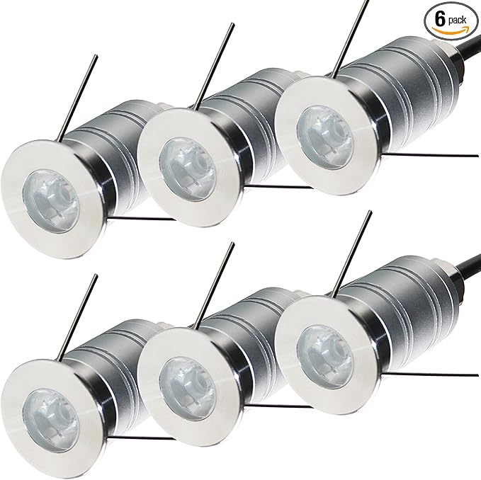 LED In-Ground Well Light,Mini 15° Narrow Beam Angle Spotlight,1W 12V-24V DC,IP67 Waterproof Underground Outdoor Landscape Lightings,Warm White-3000K (6 Pack)