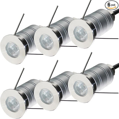 LED In-Ground Well Light,Mini 15° Narrow Beam Angle Spotlight,1W 12V-24V DC,IP67 Waterproof Underground Outdoor Landscape Lightings,Warm White-3000K (6 Pack)