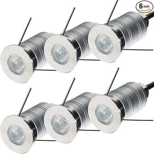LED In-Ground Well Light,Mini 15° Narrow Beam Angle Spotlight,1W 12V-24V DC,IP67 Waterproof Underground Outdoor Landscape Lightings,Warm White-3000K (6 Pack)