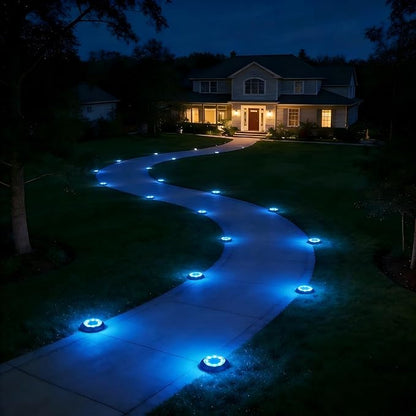 Flacchi Solar Lights Outdoor - Solar Powered Ground Lights Outdoor Solar Disk Light Waterproof Landscape Light for Patio Yard Pathway Walkway Driveway (Blue, 8 Pack)