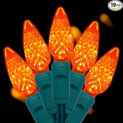 UL Listed 50 Count C6 Led Christmas Lights,C6 Strawberry Lights Bulbs,Outdoor Led String Lights for Garden Patio Halloween Christmas Lighting Decoration,17 Ft Green Wire (Orange)