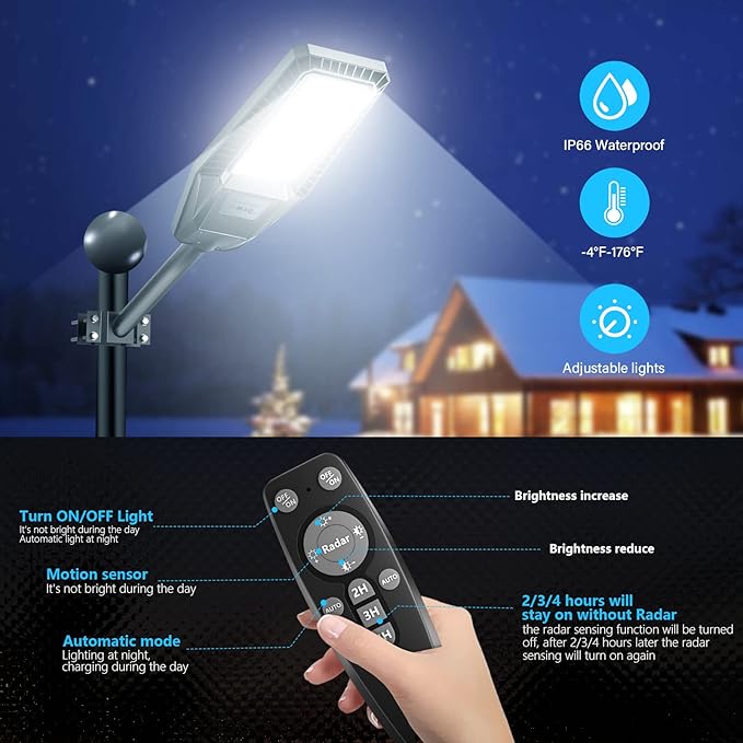 Solar Street Lights 300 W 2 Packs LED Solar Street Lights Outdoor IP66 Waterproof 30000 LM 6500 K Outdoor Street Light Dusk to Dawn Solar Power Lights with Motion Sensor and Remote Control for Path