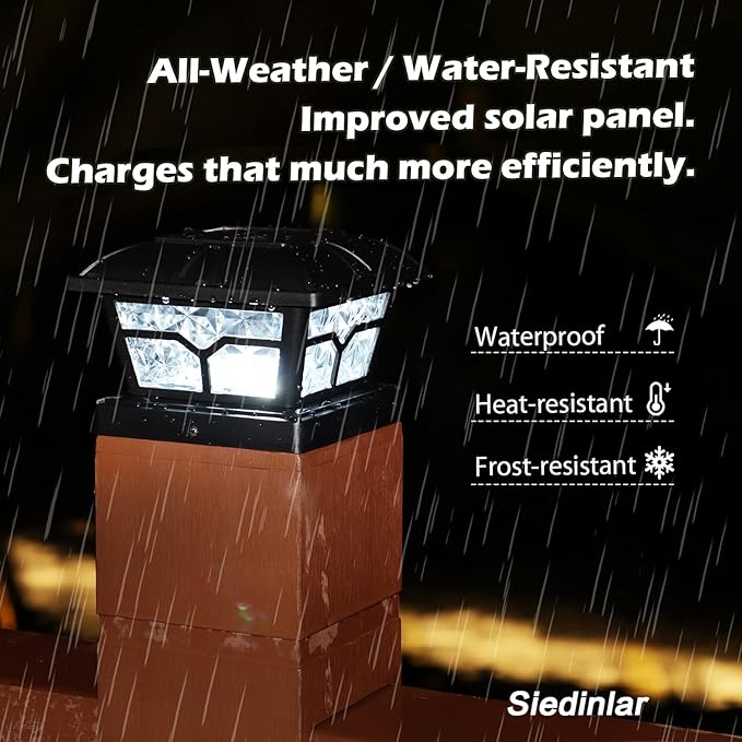SIEDiNLAR Solar Post Cap Lights Outdoor 2 Color Modes 8 LEDs for 4x4 5x5 6x6 Posts Fence Patio Deck Decoration Warm | Lumora