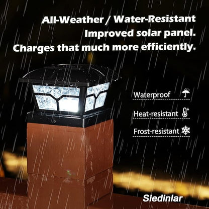 SIEDiNLAR Solar Post Cap Lights Outdoor 2 Color Modes 8 LEDs for 4x4 5x5 6x6 Wooden Vinyl Posts Fence Patio Deck Decoration Warm White & Cool White Lighting Black (10 Pack)