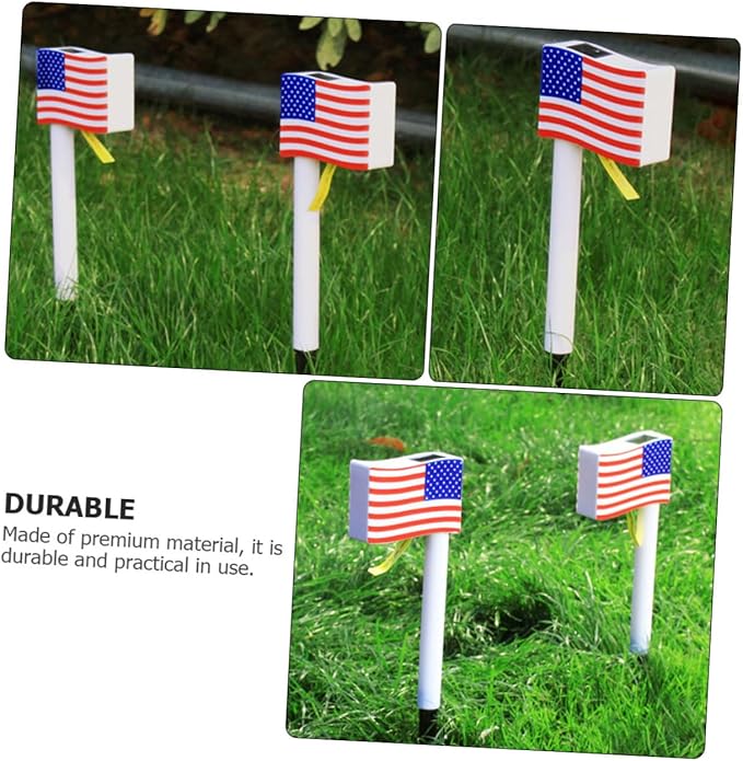 Solar LED American Flag Ground Insert Lamp, 2pcs Solar Garden Path Lights for Independence Day Outdoor Lawn Decoration Random Color