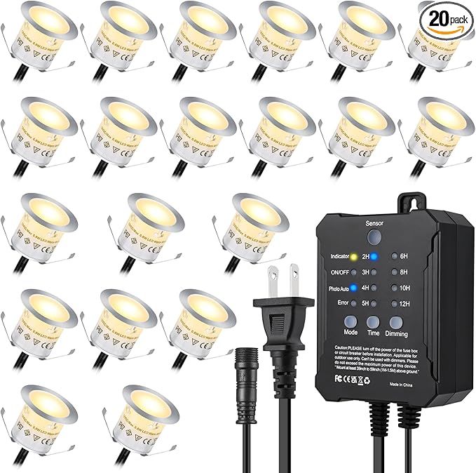 Dimmable LED Deck Lights With Timer and Photocell Sensor, 20 Pack Recessed Light Kits, IP67 Waterproof Outdoor | Lumora