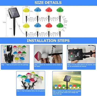 LiyuanQ Mushroom Solar Lights Outdoor Decor - 8 Pack 50 LED Crackle Mushroom Lights, 23ft Solar Powered Fairy String Light with 8 Modes, Waterproof for Outside Garden Yard Patio Pathway, Colorful