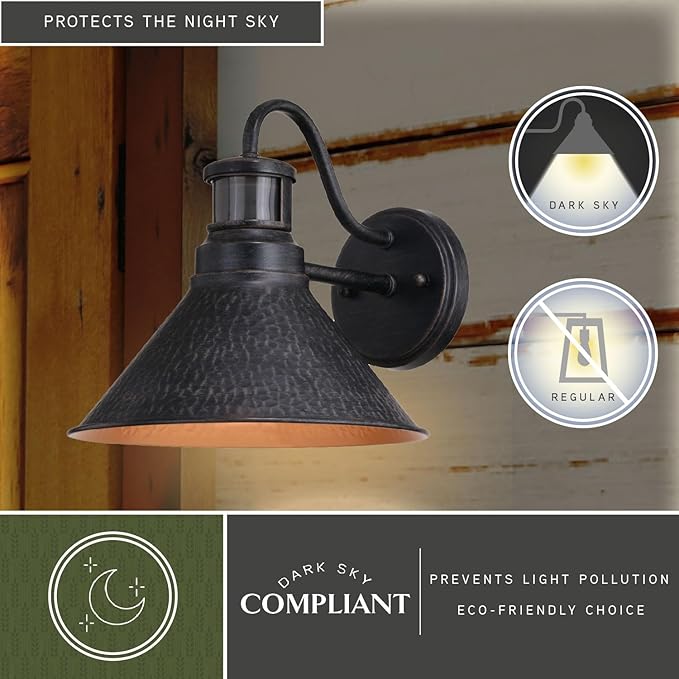 VAXCEL 2-Pack Outland 10-in. W Hammered Metal Rustic Bronze Motion Sensor Dusk to Dawn Outdoor Wall Light
