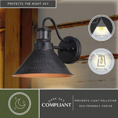VAXCEL 2-Pack Outland 10-in. W Hammered Metal Rustic Bronze Motion Sensor Dusk to Dawn Outdoor Wall Light