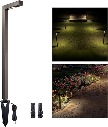 Gardenreet Landscape Path Lights Brass, 12V Low Voltage Pathway Lights Wired, Outdoor Garden Lights LED Waterproof, L Shape Bronze for Yard Walkway Driveway Without G4 Bulb